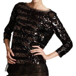 Elie Tahari Black & Gold Sequined Top Size Small/P